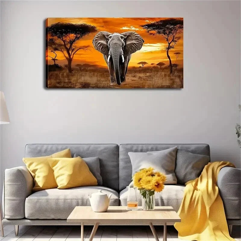 Brave Elephant Minimalist Wall Art Canvas Office Home Room Framed 120x60cm