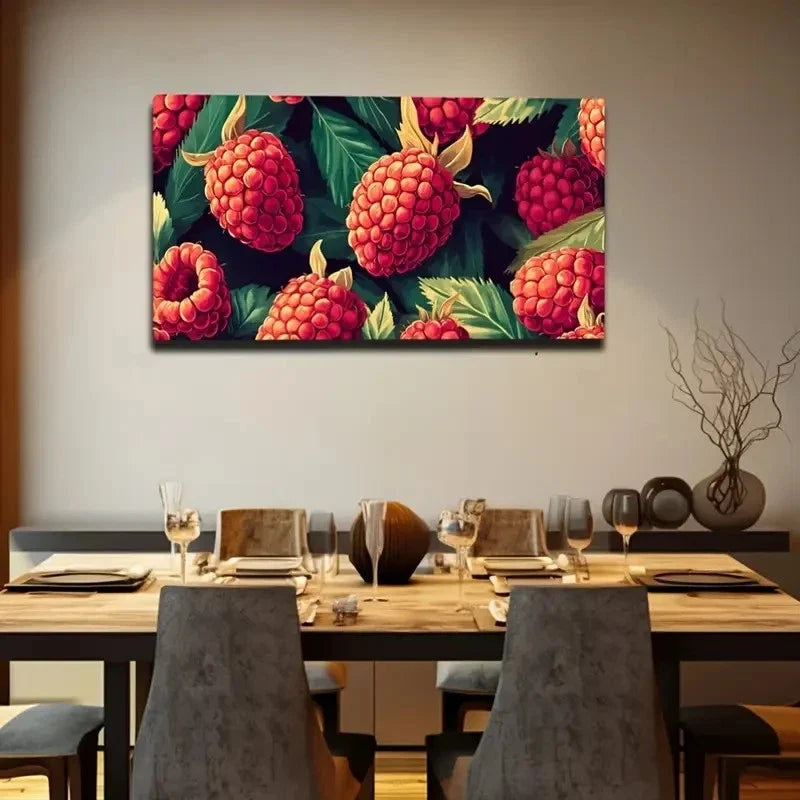 Vibrant Red Raspberry Décor Wall Art Canvas Office Home Room Framed 120x60cm