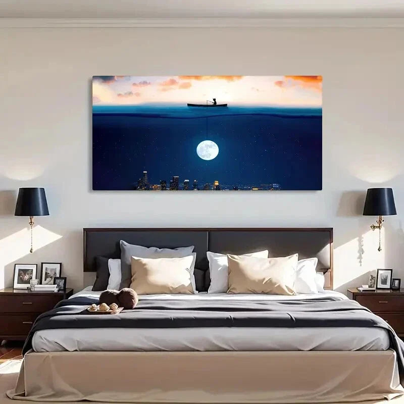 Natural Landscape Moon Over Wall Art Canvas Office Home Room Framed 80x45cm