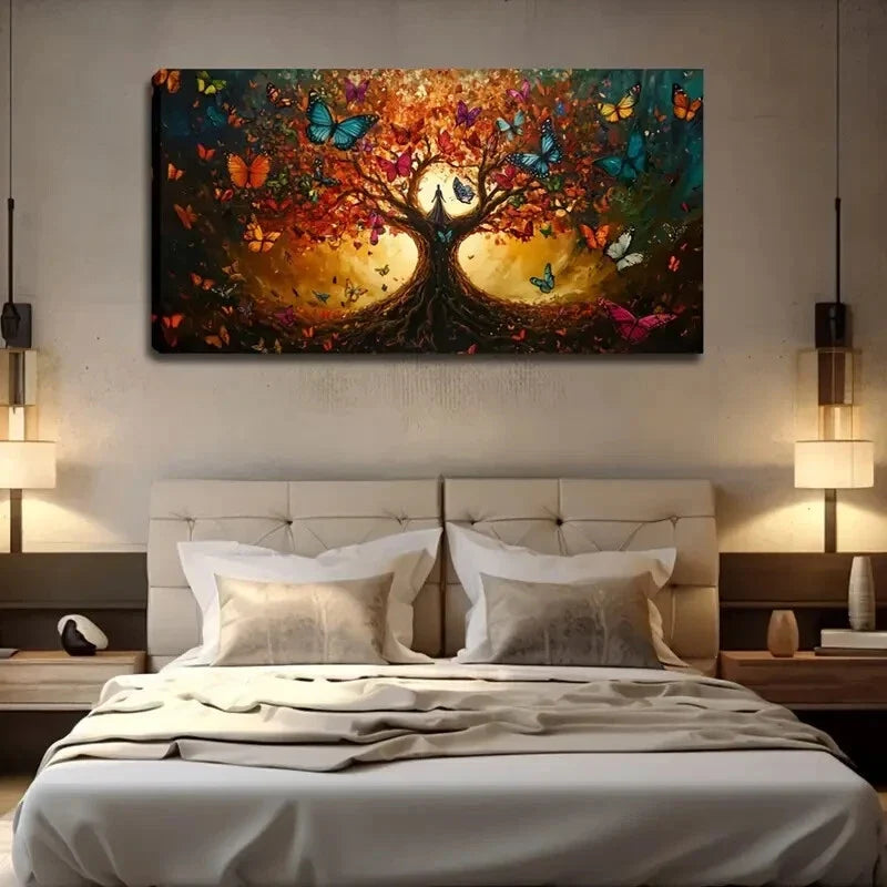 Vibrant Tree with Figure Wall Art Canvas Office Home Room Framed 120x60cm