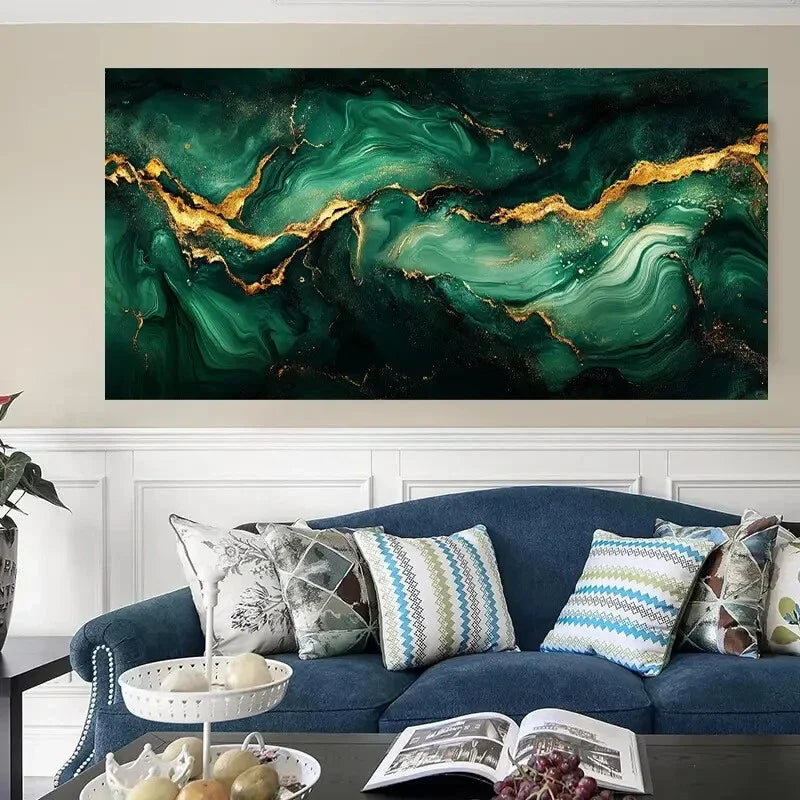 Golden Fluid Abstract Stylish Wall Art Canvas Office Home Room Framed 80x45cm