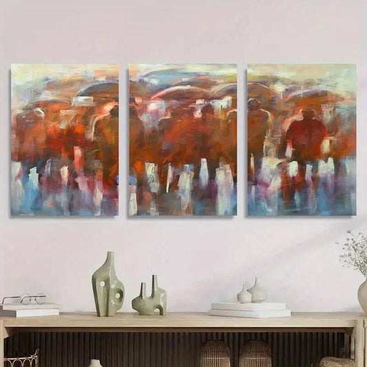 3pcs Abstract Landscape Earth Tones & Soft Metal Print Ready to Hang Art