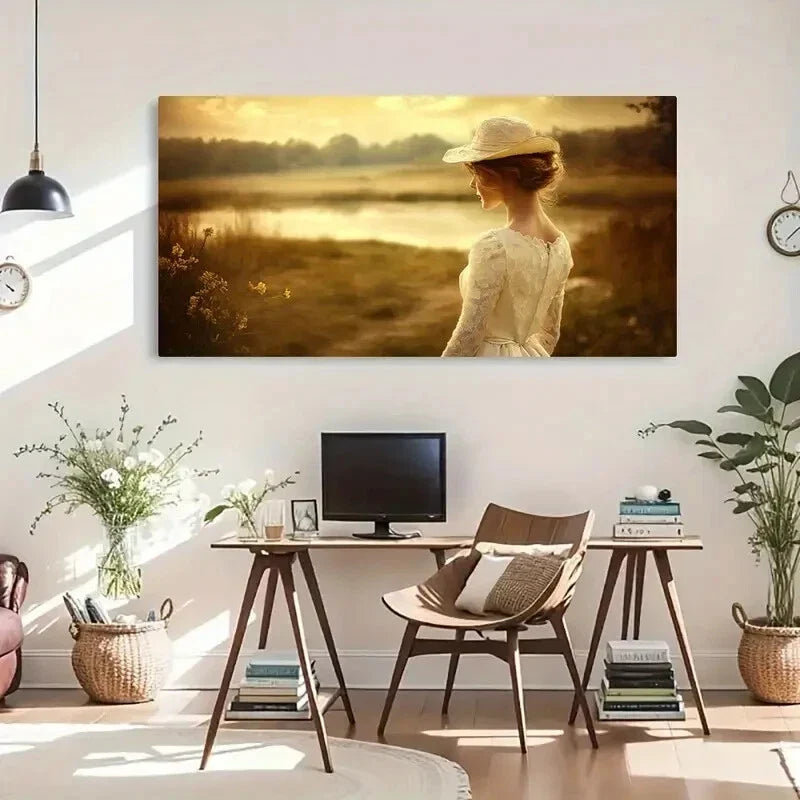 Countryside Women Sun Shine Wall Art Canvas Office Home Room Framed 120x60cm