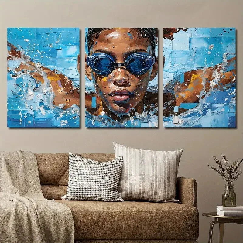 3pcs Beautiful Swimmer Painting Wall Art Set Canvas Framed 40x60cm - High Quality Print 100% Australian Made Wall Canvas Ready to Hang