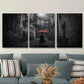 3pcs Red Umbrella Modern Black & White Metal Print Ready to Hang Art