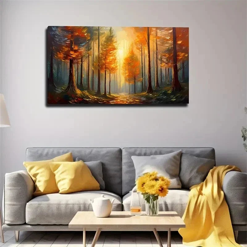 Serene Forest Sunset Bohemian Wall Art Canvas Office Home Room Framed 120x60cm
