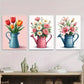 3pcs Colorful Floral Bouquets in Watering Metal Print Ready to Hang Art