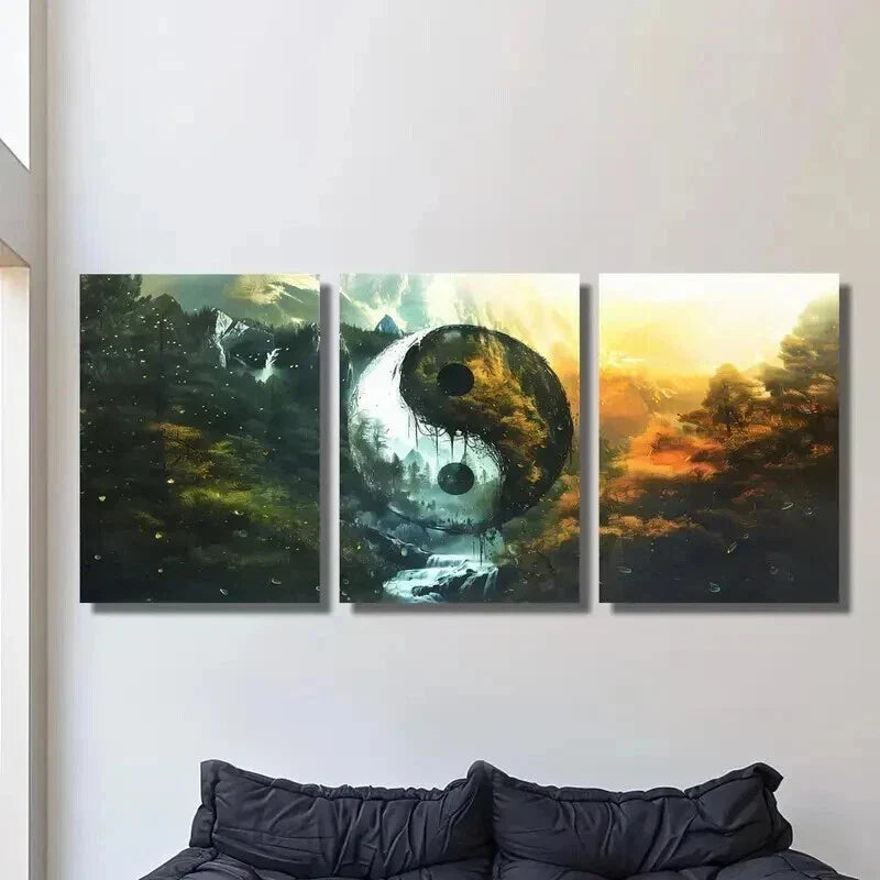 3pcs Tai Chi Mountain and Forest Scenes Wall Art Set Canvas Framed 40x60cm - High Quality Print 100% Australian Made Wall Canvas Ready to Hang
