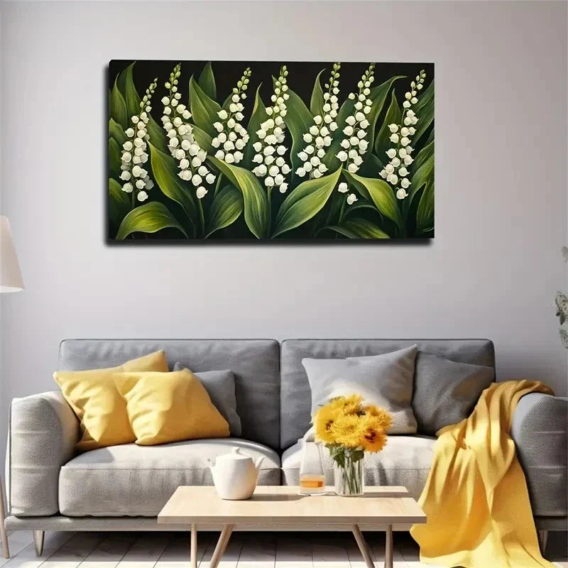 Green-Leafed Lily Wood Wall Art Canvas Office Home Room Framed 80x45cm