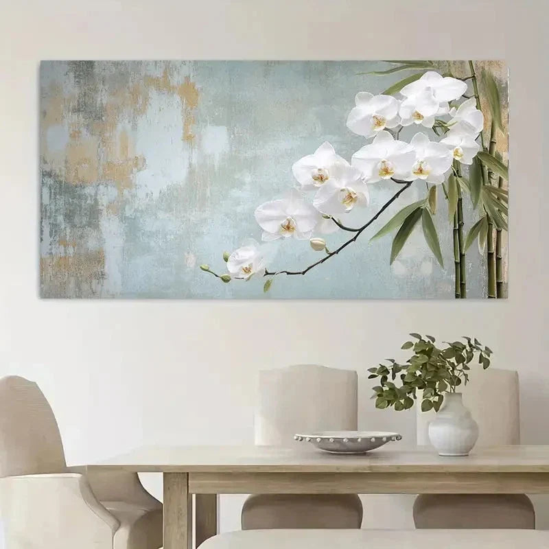 Orchid & Bamboo Design Modern Wall Art Canvas Office Home Room Framed 120x60cm