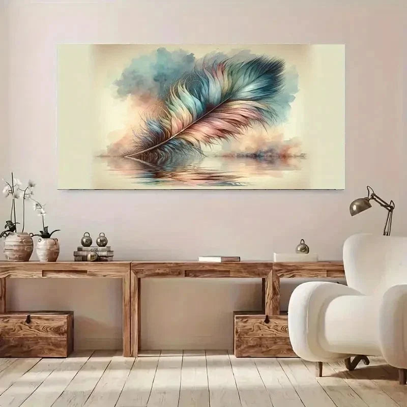 Colourful Feather Designs Wall Art Canvas Office Home Room Framed 120x60cm