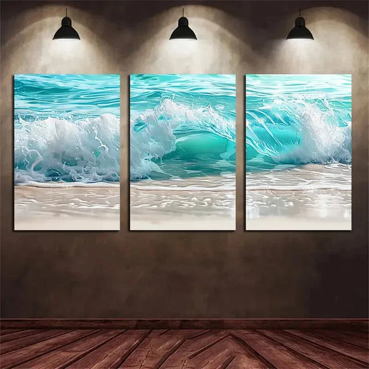 3pcs Turquoise Ocean Beach Waves Metal Print Ready to Hang Art