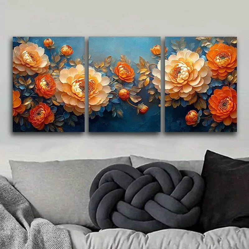 3pcs Golden Chrysanthemums Floral Nature Wall Art Set Canvas Framed 40x60cm - High Quality Print 100% Australian Made Wall Canvas Ready to Hang