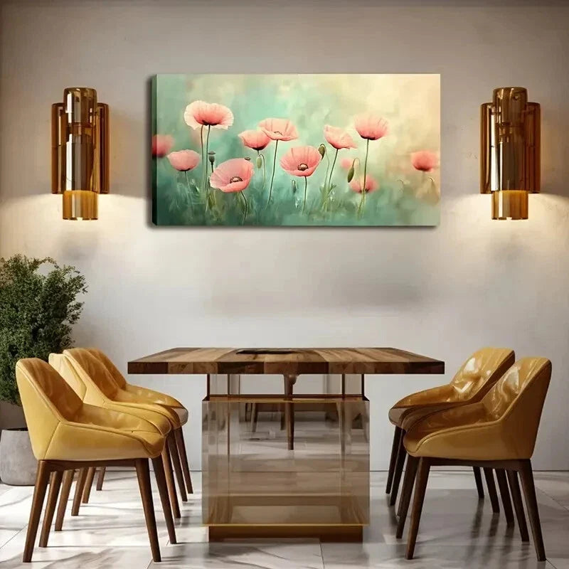 Vibrant Pink Poppy Flowers Wall Art Canvas Office Home Room Framed 120x60cm
