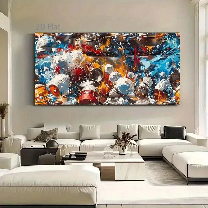 Abstract Kitchen Chaos Wall Art Canvas Office Home Room Framed 120x60cm