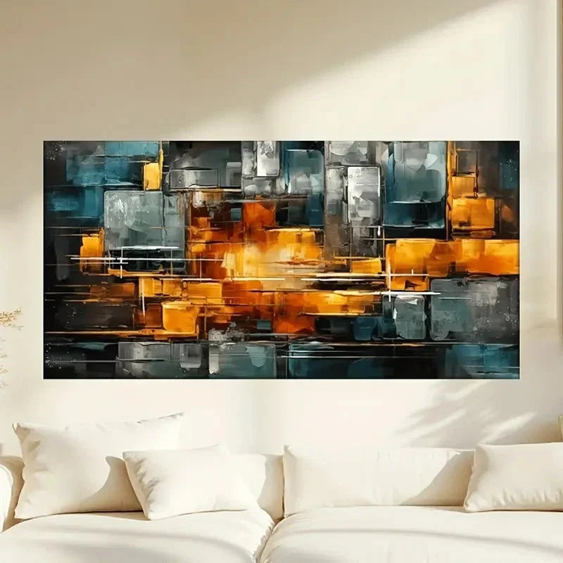 Abstract Square Design Wall Art Canvas Office Home Room Framed 80x45cm.