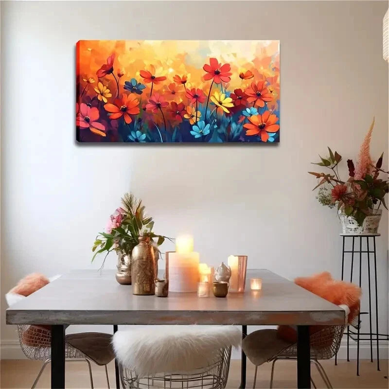 Modern Orange Blooming Flowers Wall Art Canvas Office Home Room Framed 120x60cm
