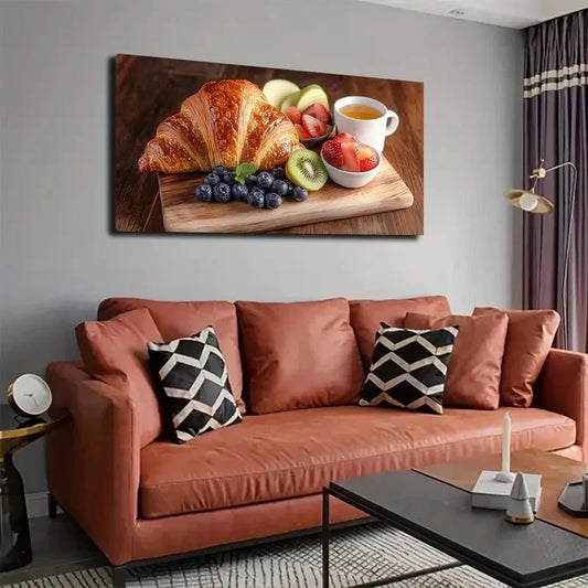 Western Breakfast Scene Décor Wall Art Canvas Office Home Room Framed 120x60cm