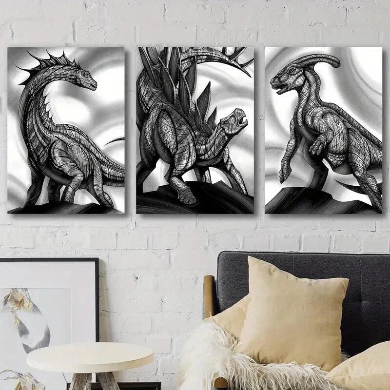 3pcs Black And White Giraffatitan Wall Art Set Canvas Framed 40x60cm - High Quality Print 100% Australian Made Wall Canvas Ready to Hang