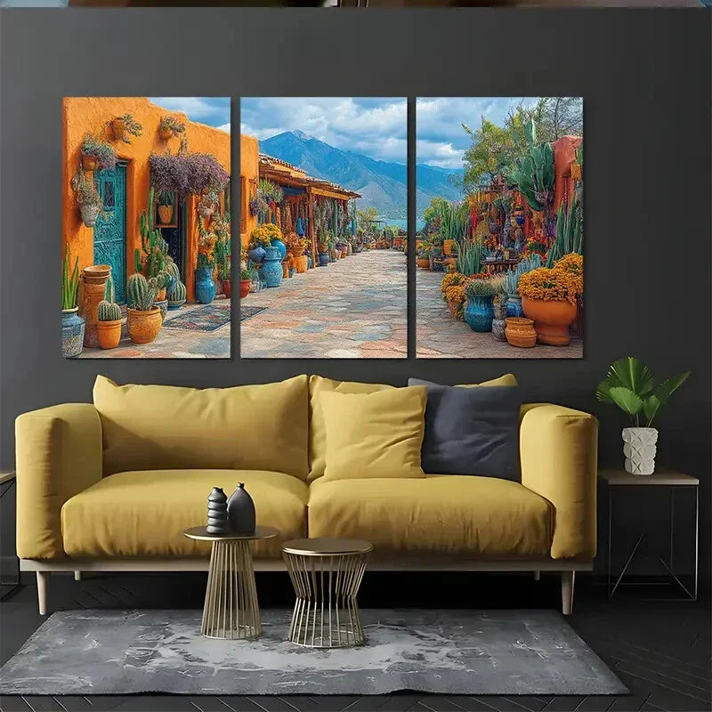 3pcs Vibrant Southwestern Marketplace Metal Print Ready to Hang Art