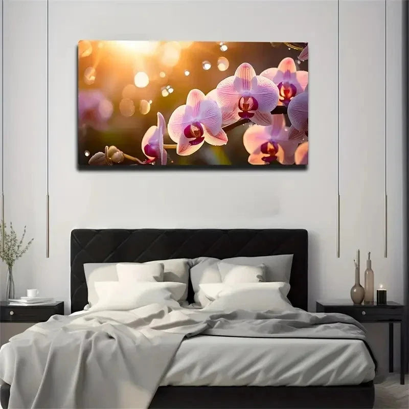 Orchids In The Sun Wall Art Canvas Office Home Room Framed 80x45cm