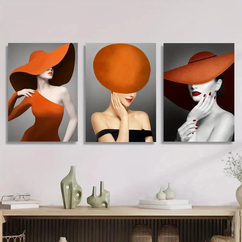 3pcs fashionable female hanging painting Metal Print Ready to Hang Art