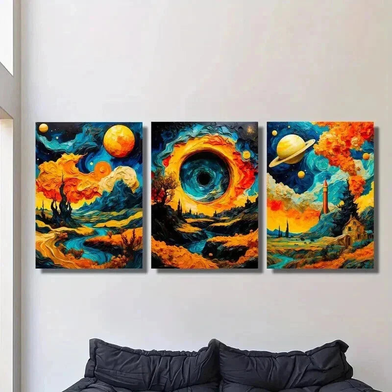 3pcs Vibrant Mountain Lake Sunset Landscape Wall Art Set Canvas Framed 40x60cm - High Quality Print 100% Australian Made Wall Canvas Ready to Hang