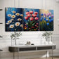 3pcs Exquisite And Charming Floral Blue Red Sun Wall Art Set Canvas Framed 40x60cm - High Quality Print 100% Australian Made Wall Canvas Ready to Hang