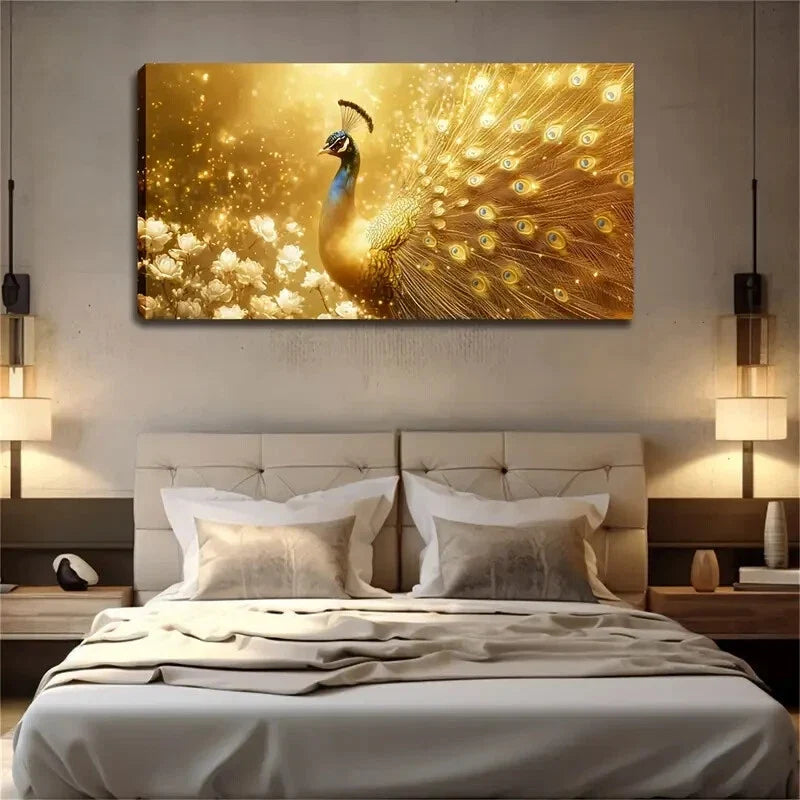 Realistic Peacock Vibrant Wall Art Canvas Office Home Room Framed 120x60cm