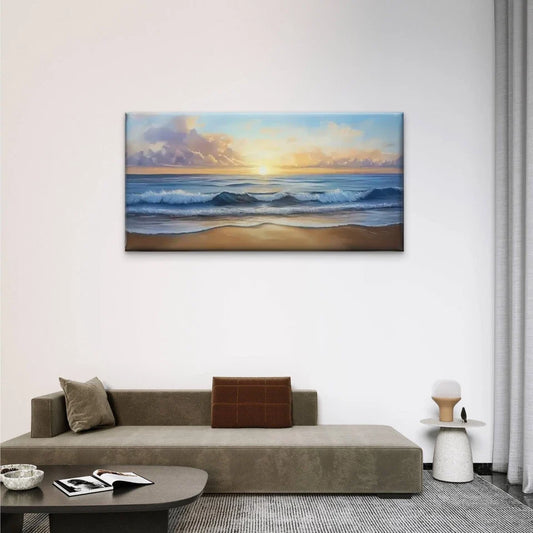 Sunset Beach Wave Sky Wall Art Canvas Office Home Room Framed 80x45cm