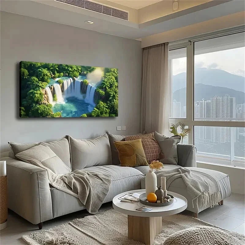 Picturesque Waterfall Surround Wall Art Canvas Office Home Room Framed 120x60cm