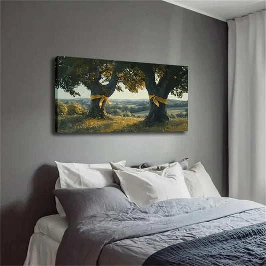 Tree Trunks with Yellow Ribbons Wall Art Canvas Office Home Room Framed 120x60cm
