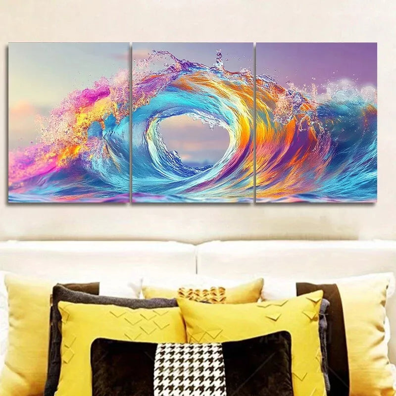 3pcs  Colorful Waves In The Ocean Wall Art Set Canvas Framed 40x60cm - High Quality Print 100% Australian Made Wall Canvas Ready to Hang