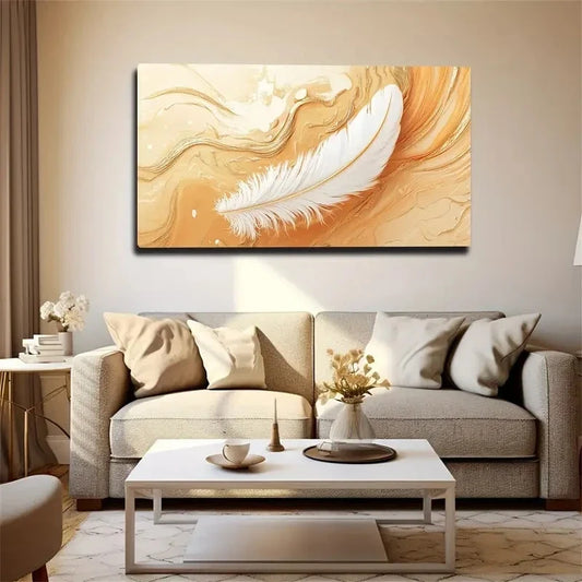 Realistic White Feather Wall Art canvas office home room framed 120x60cm