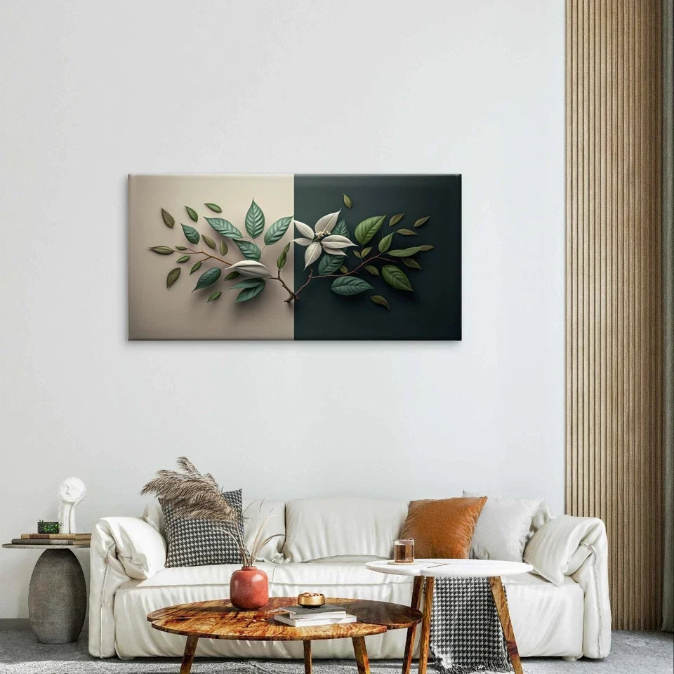 Split-Background Botanical Leaves Wall Art Canvas Office Home Framed 120x60cm