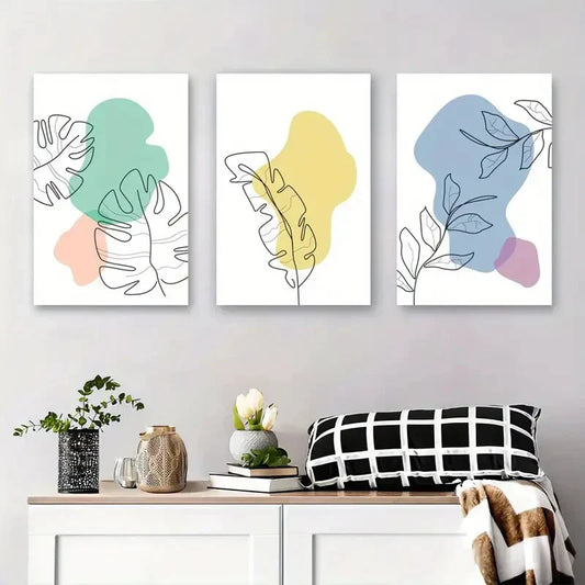 3pcs Soft Colorful Shapes, Minimalist Nature Metal Print Ready to Hang Art