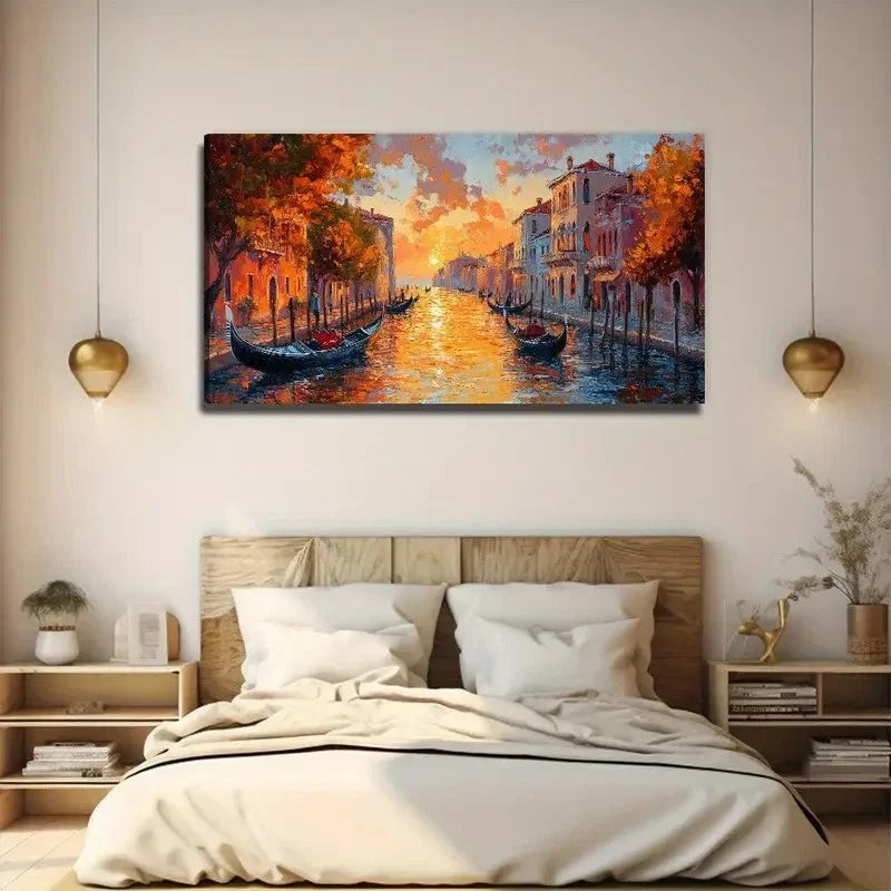Sunset Gondola Serene Wall Art Canvas Office Home Room Framed 120x60cm