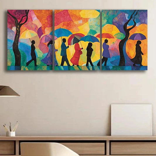 3pcs Abstract Peoples Are Walking Painting Metal Print Ready to Hang Art