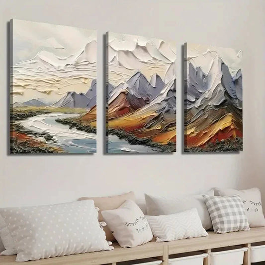 3pcs Mountain River Landscape Wall Art Set Canvas Framed 40x60cm - High Quality Print 100% Australian Made Wall Canvas Ready to Hang