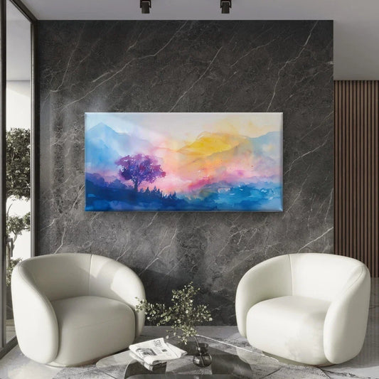 Landscape With Mountain Trees Wall Art Canvas Office Home Room Framed 80x45cm