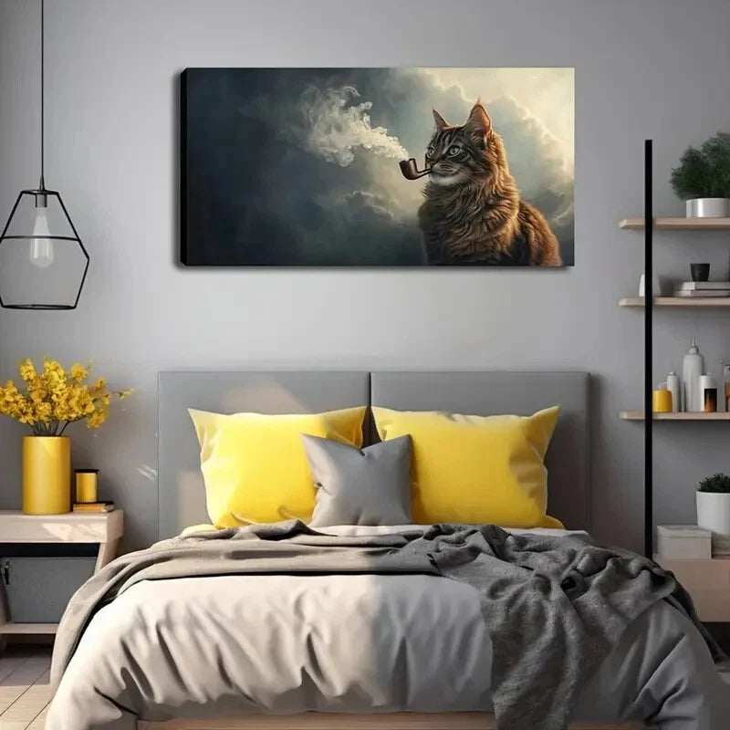 Vibrant Orange & Black Fur Wall Art Canvas Office Home Room Framed 80x45cm