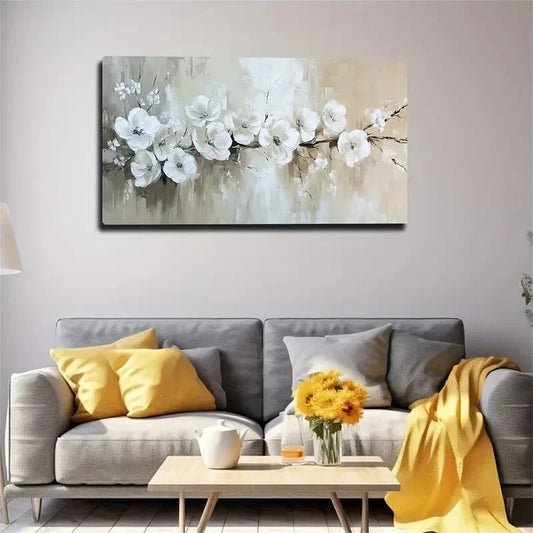 White Flowers On Branches Wall Art canvas office home room framed 120x60cm