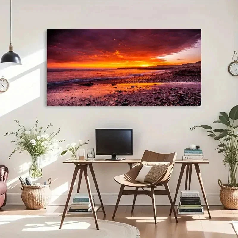 Coastal Landscape Retro Style Wall Art Canvas Office Home Room Framed 120x60cm