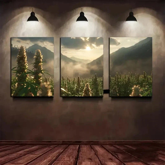 3pcs Sun Blocked Clouds Green Big Trees Metal Print Ready to Hang Art