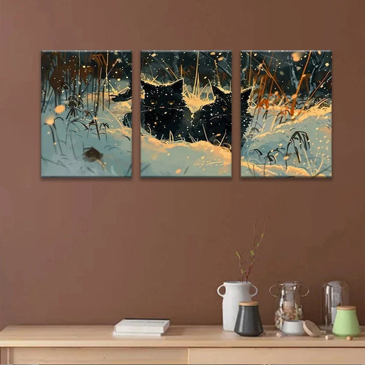 3pcs Black Cat Snow Exquisite Metal Print Ready to Hang Art