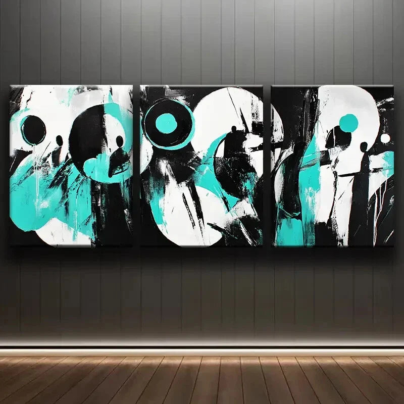 3pcs Modern Abstract Black Teal Modern Perfect Wall Art Set Canvas Framed 40x60cm - High Quality Print 100% Australian Made Wall Canvas Ready to Hang