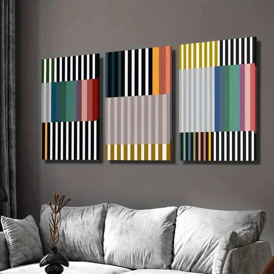 3pcs Abstract Colorful Striped Block Wall Art Set Canvas Framed 40x60cm - High Quality Print 100% Australian Made Wall Canvas Ready to Hang