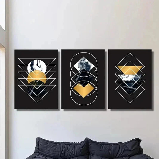 3pcs Geometric Golden Circle Triangle Wall Art Set Canvas Framed 40x60cm - High Quality Print 100% Australian Made Wall Canvas Ready to Hang