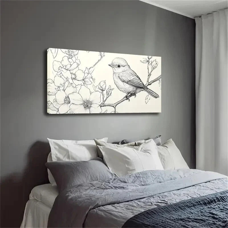 Modern Black & White Bird Wall Art Canvas Office Home Room Framed 120x60cm