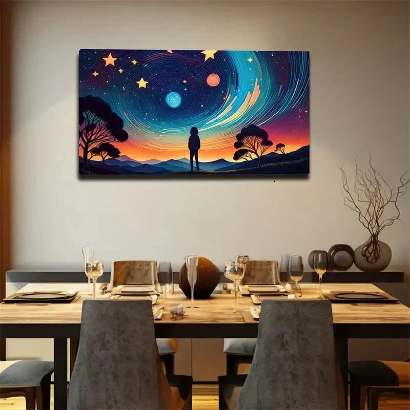 Night Starry Sky Little Girl Wall Art Canvas Office Home Room Framed 120x60cm